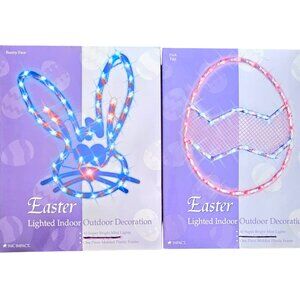 Vintage Easter Lighted Bunny Face & Pink Egg Light Up Decoration Mini Lights